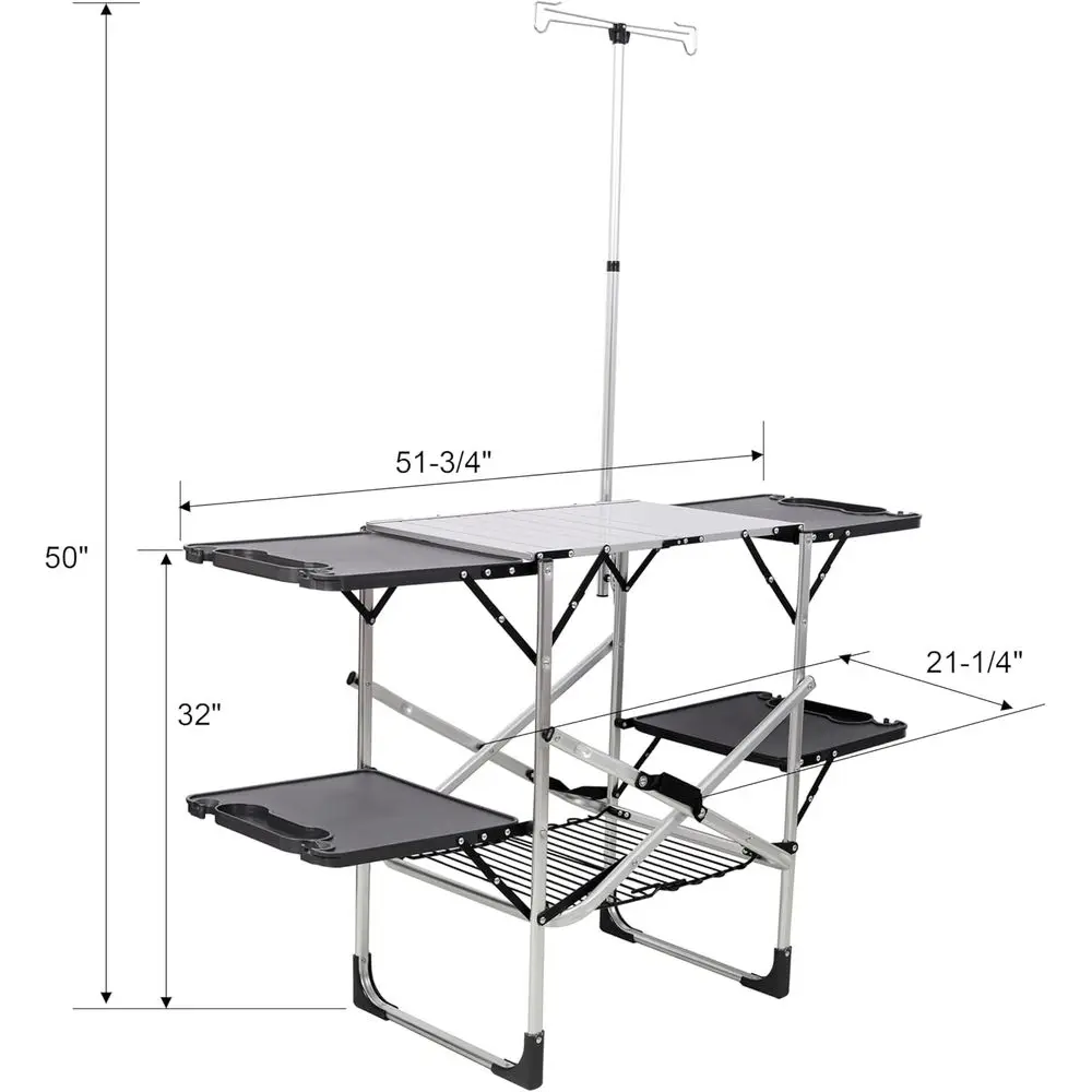 耐熱トップ、4つのサイドテーブル、収納、ランプポスト付きのポ - Outdoor Camping Table With Storage のレビューと価格