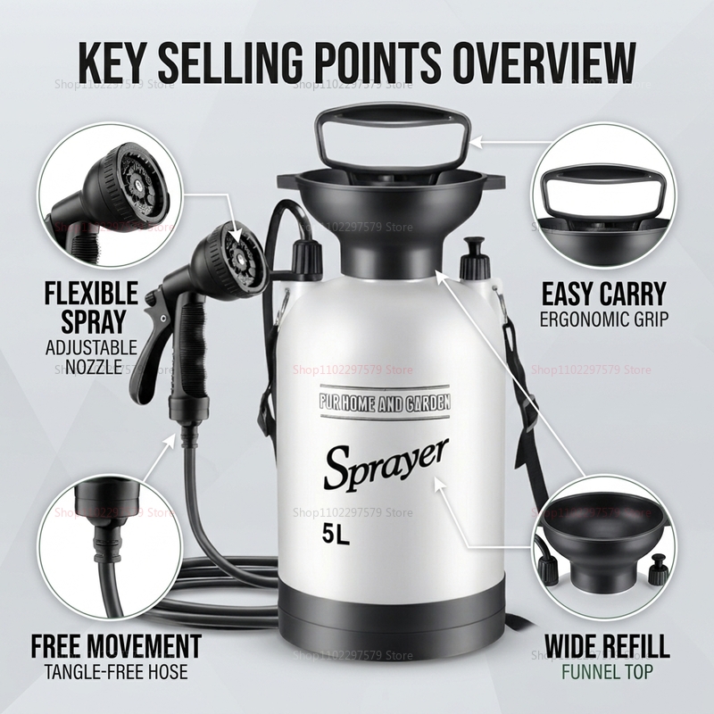 5L ポータブルキャンプシャワー手動ポンプ 1.5m ホース - Outdoor Camping Activities のレビューと価格
