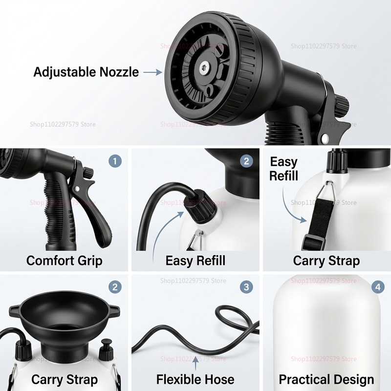 5L ポータブルキャンプシャワー手動ポンプ 1.5m ホース - Outdoor Camping Activities のレビューと価格