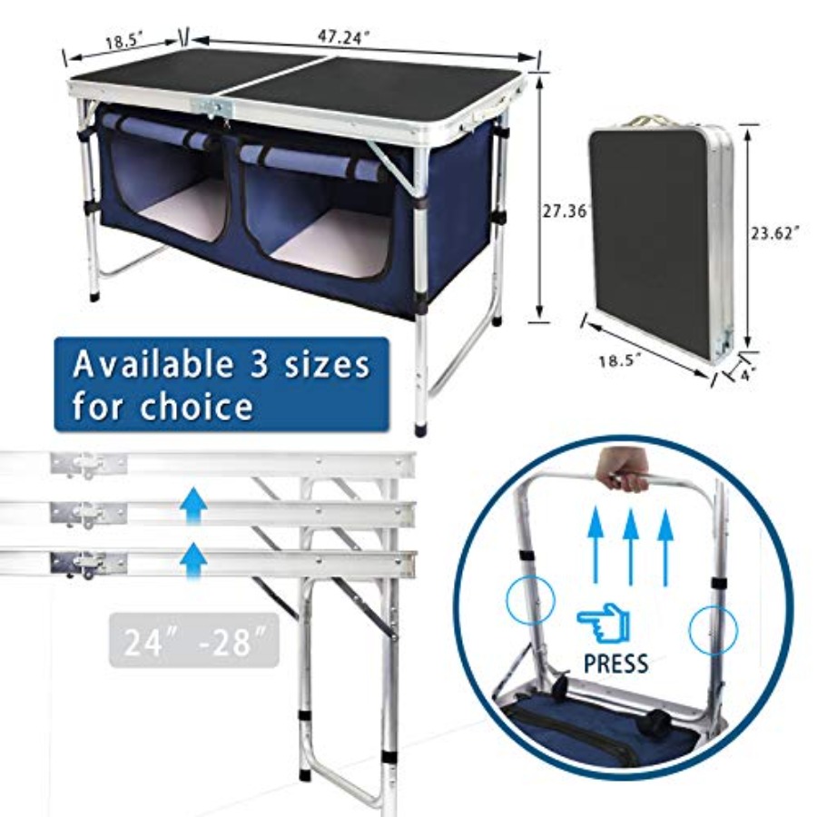 屋外折りたたみテーブル アルミ製 軽量 高さ調節可能 収納オ - Outdoor Camping Table With Storage のレビューと価格
