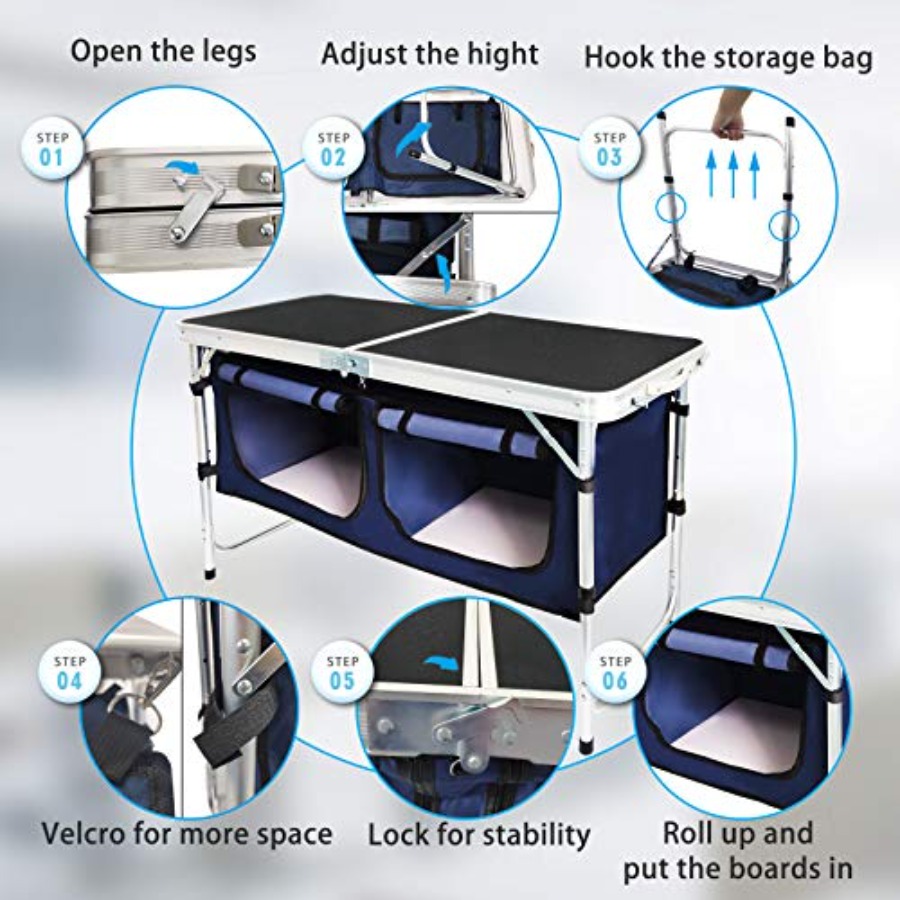 屋外折りたたみテーブル アルミ製 軽量 高さ調節可能 収納オ - Outdoor Camping Table With Storage のレビューと価格