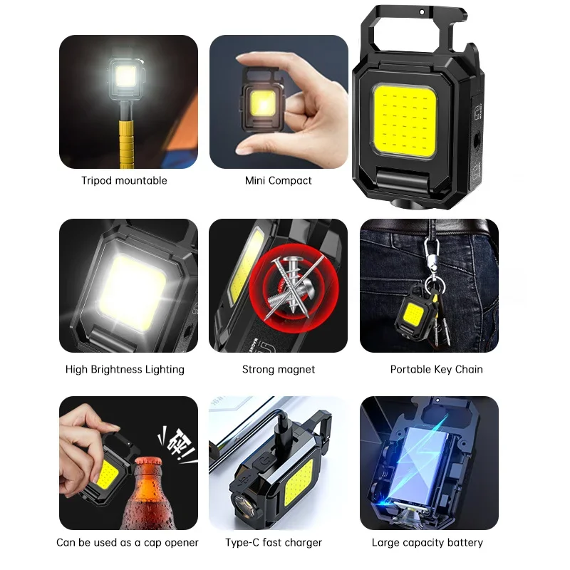 ミニ懐中電灯キーホルダーライト COB ワークライト USB - Outdoor Camping Lampe のレビューと価格