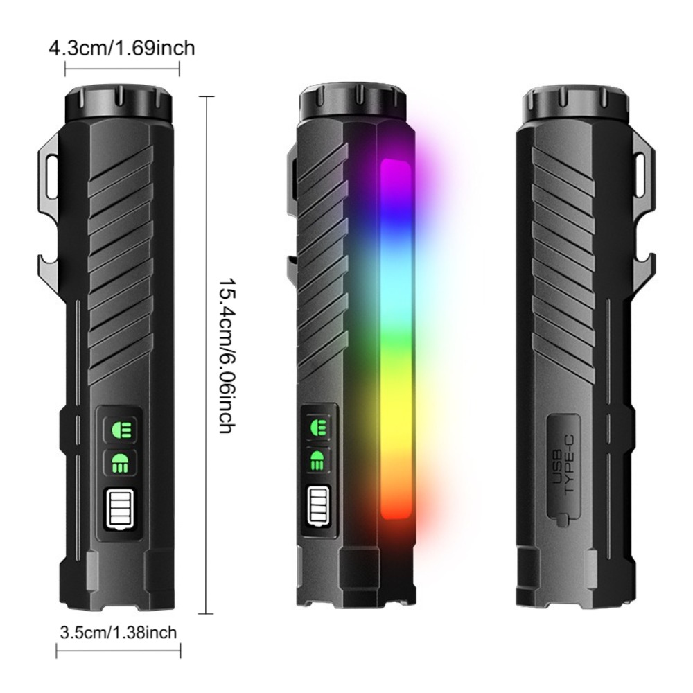 戦術的な懐中電灯タイプ-c充電式RGBサイドライトLEDトー - Outdoor Camping And Fishing のレビューと価格