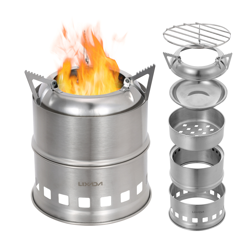 Lixada-ステンレス鋼の薪ストーブ,アルコールバーナー, - Outdoor Camping Stove Wood のレビューと価格