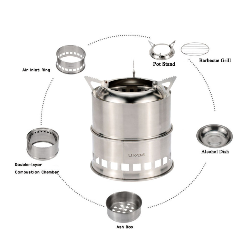 Lixada-ステンレス鋼の薪ストーブ,アルコールバーナー, - Outdoor Camping Stove Wood のレビューと価格