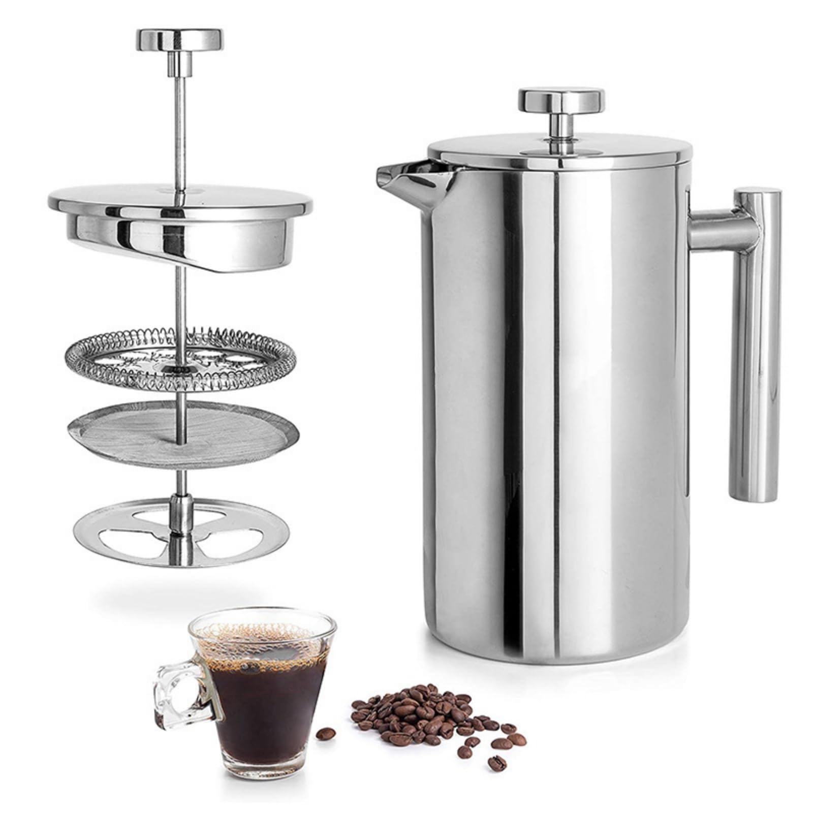 ポータブルフレンチプレスステンレス鋼製ブリューワー、二重壁断 - Camp Percolator Coffee のレビューと価格
