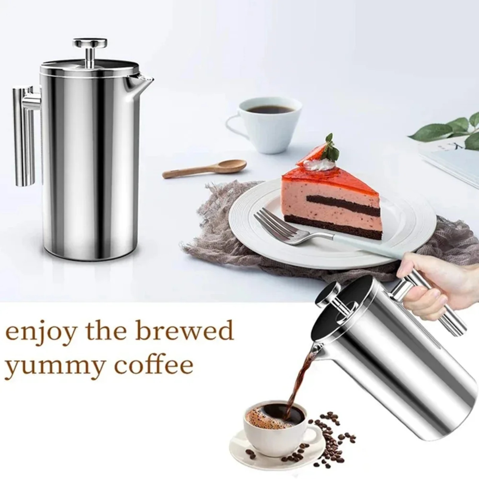 ポータブルフレンチプレスステンレス鋼製ブリューワー、二重壁断 - Camp Percolator Coffee のレビューと価格