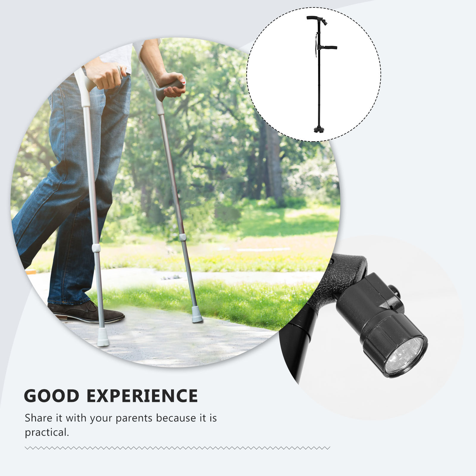 折りたたみ式ウォーキングケーン LEDライト付き 調節可能  - Trekking Poles のレビューと価格