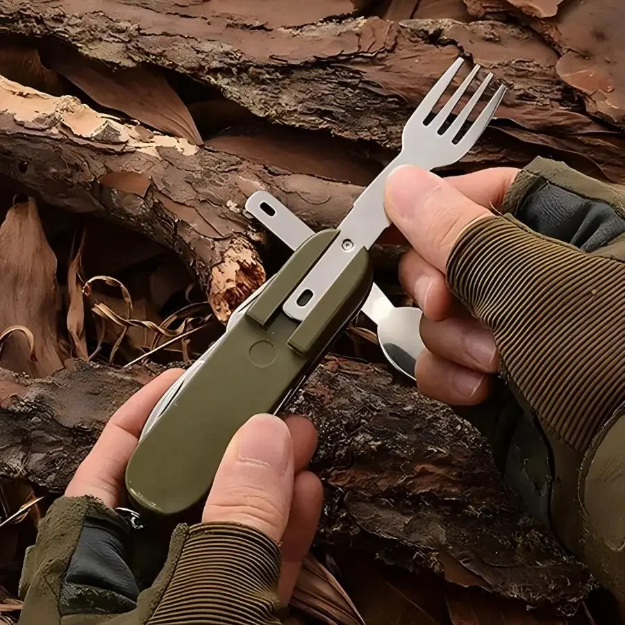 キャンプ用品 5-in-1 ステンレス製トラベルセット、多機 - Outdoor Camping Uk のレビューと価格
