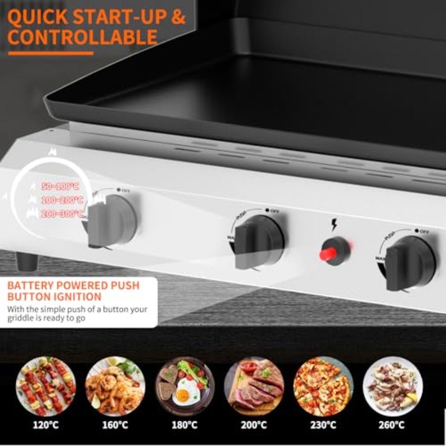 4バーナーガスグリドル（蓋付き）-30インチ屋外プロパングリ - Outdoor Camping Griddle のレビューと価格