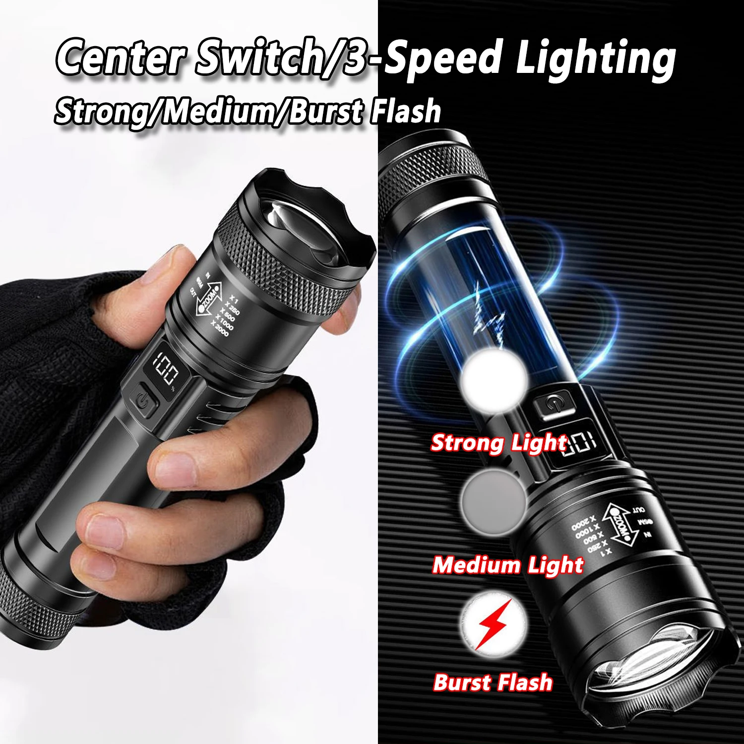 超高輝度 LED 懐中電灯 2000LM Type-C 充電 - Outdoor Camping And Fishing のレビューと価格