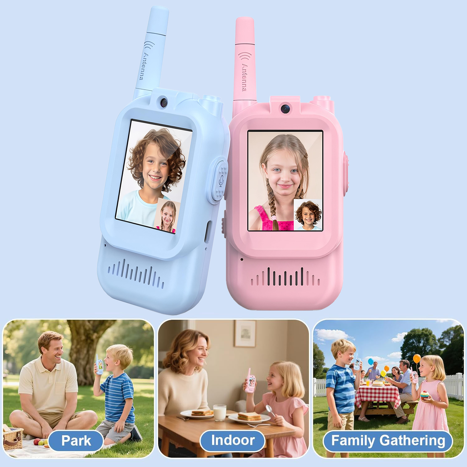ビデオキッズウォーキートーキー2個セット 充電式 子供用 室 - Outdoor Camping Videos のレビューと価格