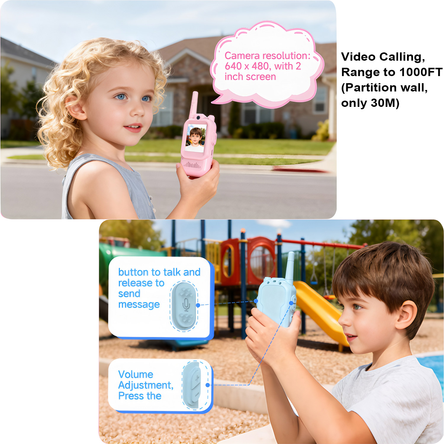 ビデオキッズウォーキートーキー2個セット 充電式 子供用 室 - Outdoor Camping Videos のレビューと価格