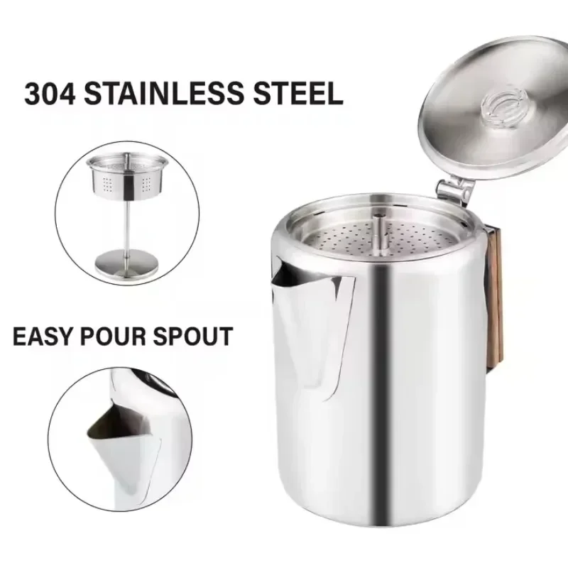 ステンレス鋼コーヒーパーコレーター コンフォートグリップ木製 - Camp Percolator Coffee のレビューと価格