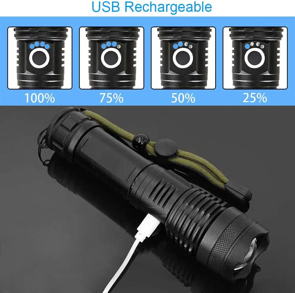 ハイパワー LED 懐中電灯充電式 5 モードアルミ合金伸縮 - Outdoor Camping And Fishing のレビューと価格