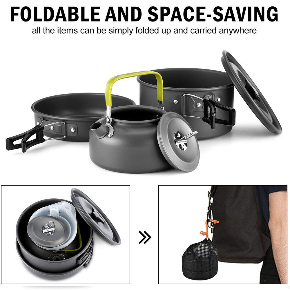 アルミ合金製のアウトドアキャンプ用調理器具セット、鍋にこびり - Outdoor Camping Uk のレビューと価格