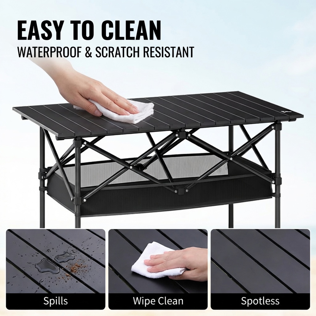 ポータブル折りたたみ式アウトドアテーブル、95cm/120c - Outdoor Camping Table With Storage のレビューと価格