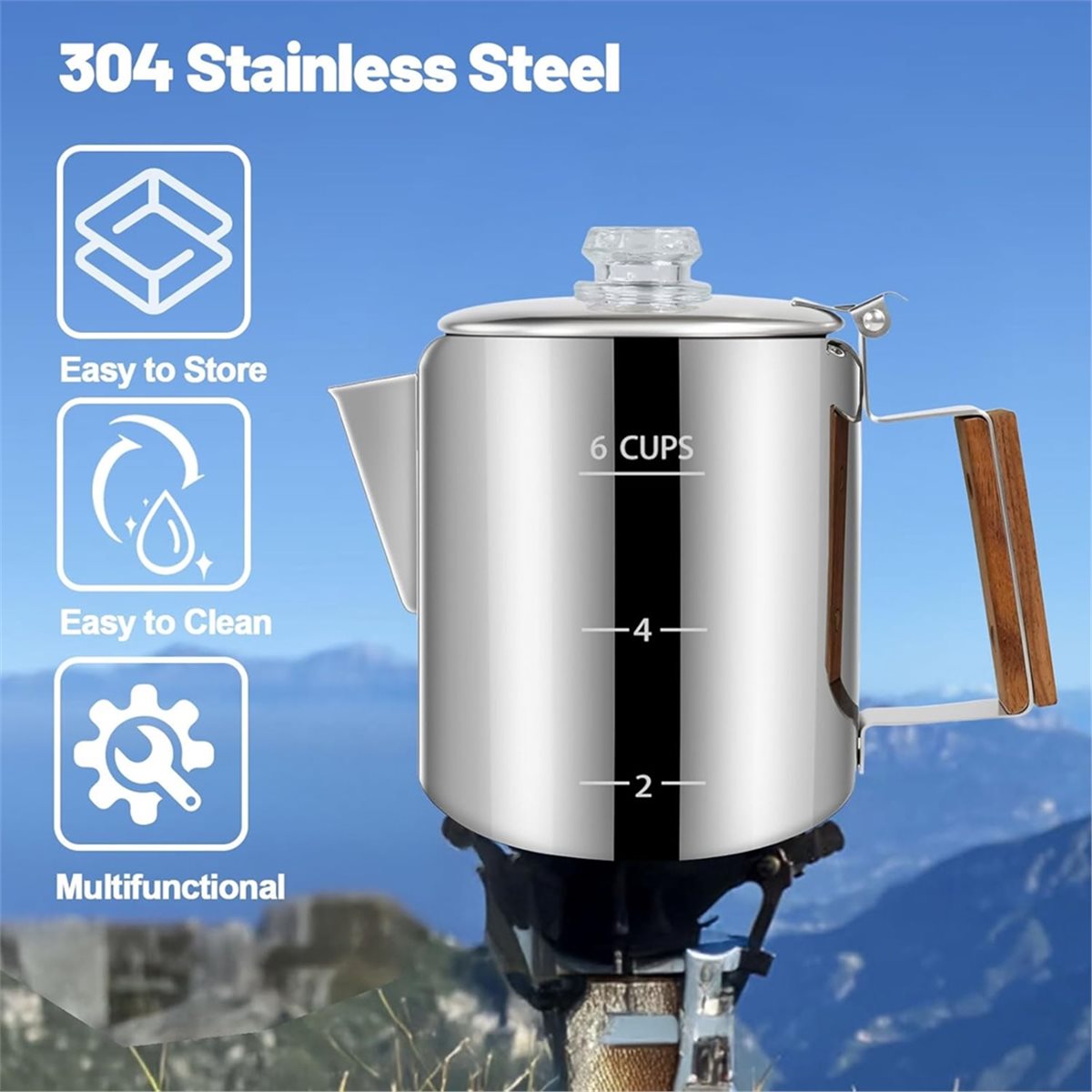 6カップパーコレーター 304ステンレス鋼コーヒーポット コ - Camp Percolator Coffee のレビューと価格