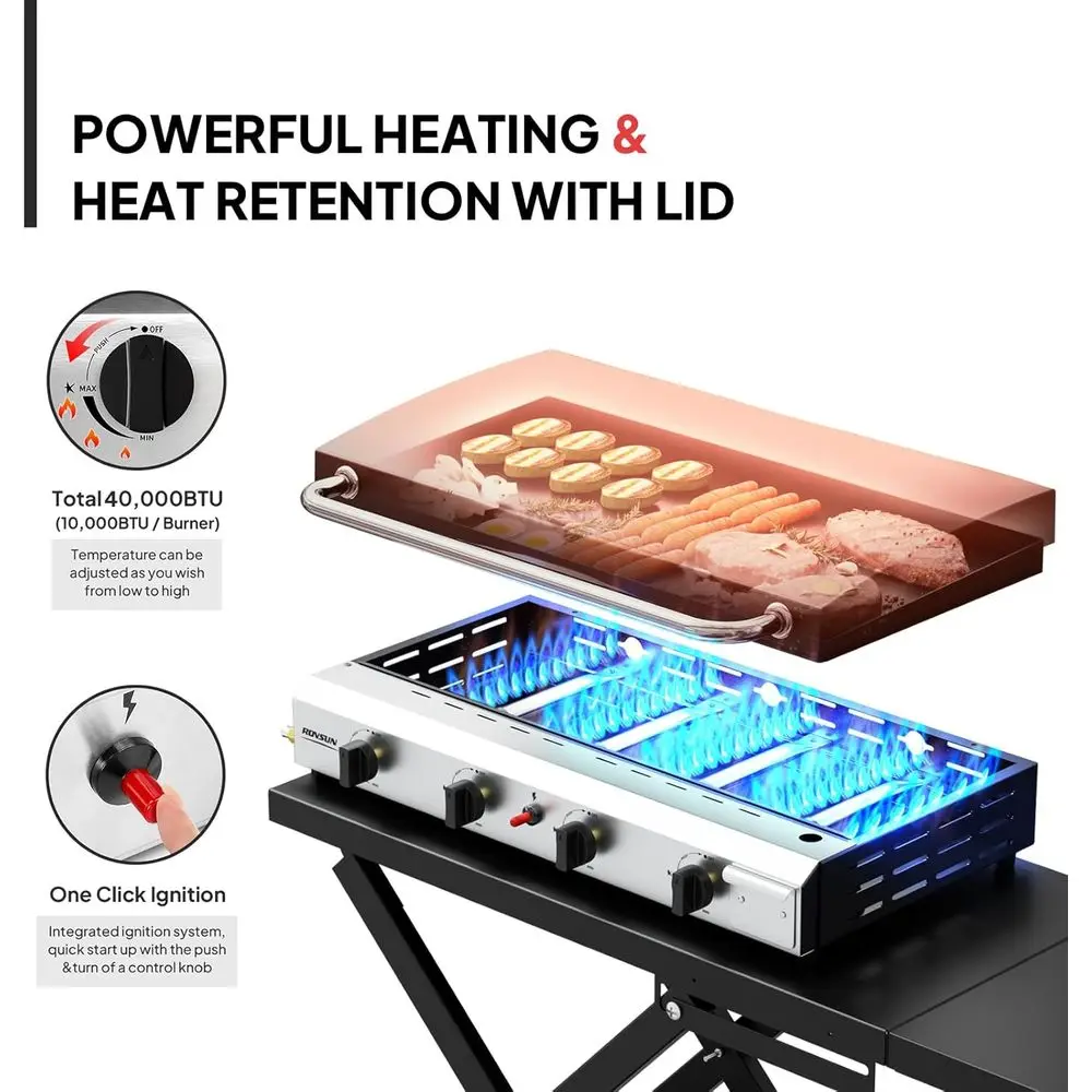 ポータブル4バーナー・プロパン・グリドル（ホイール、エナメル - Outdoor Camping Griddle のレビューと価格