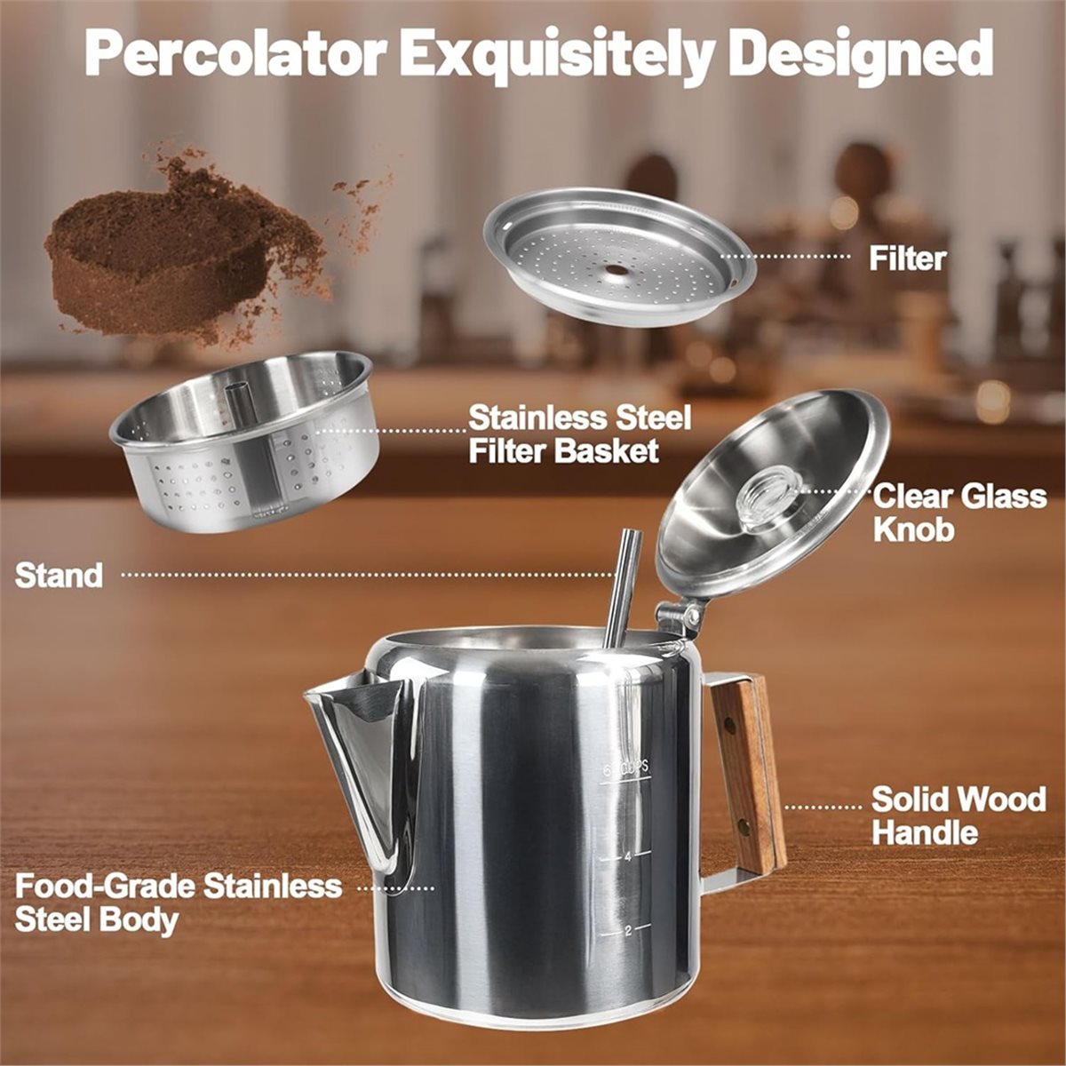6カップパーコレーター 304ステンレス鋼コーヒーポット コ - Camp Percolator Coffee のレビューと価格