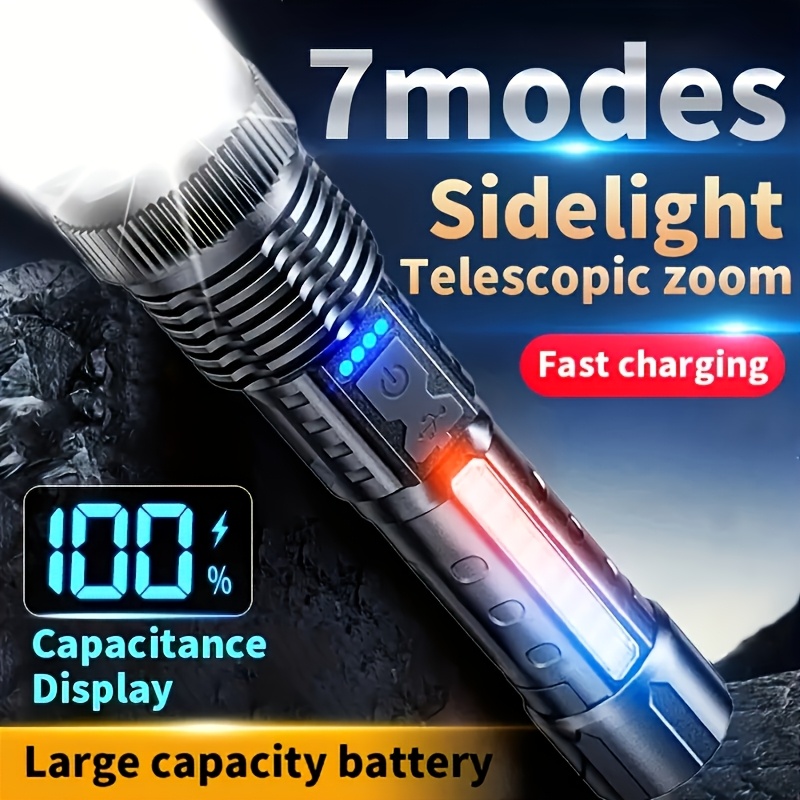 強力な LED 懐中電灯バッテリーディスプレイ USB 充電 - Outdoor Camping And Fishing のレビューと価格