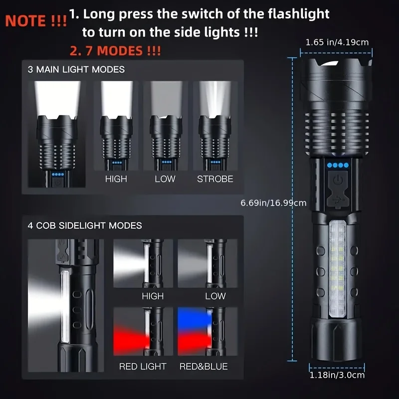 強力な LED 懐中電灯バッテリーディスプレイ USB 充電 - Outdoor Camping And Fishing のレビューと価格